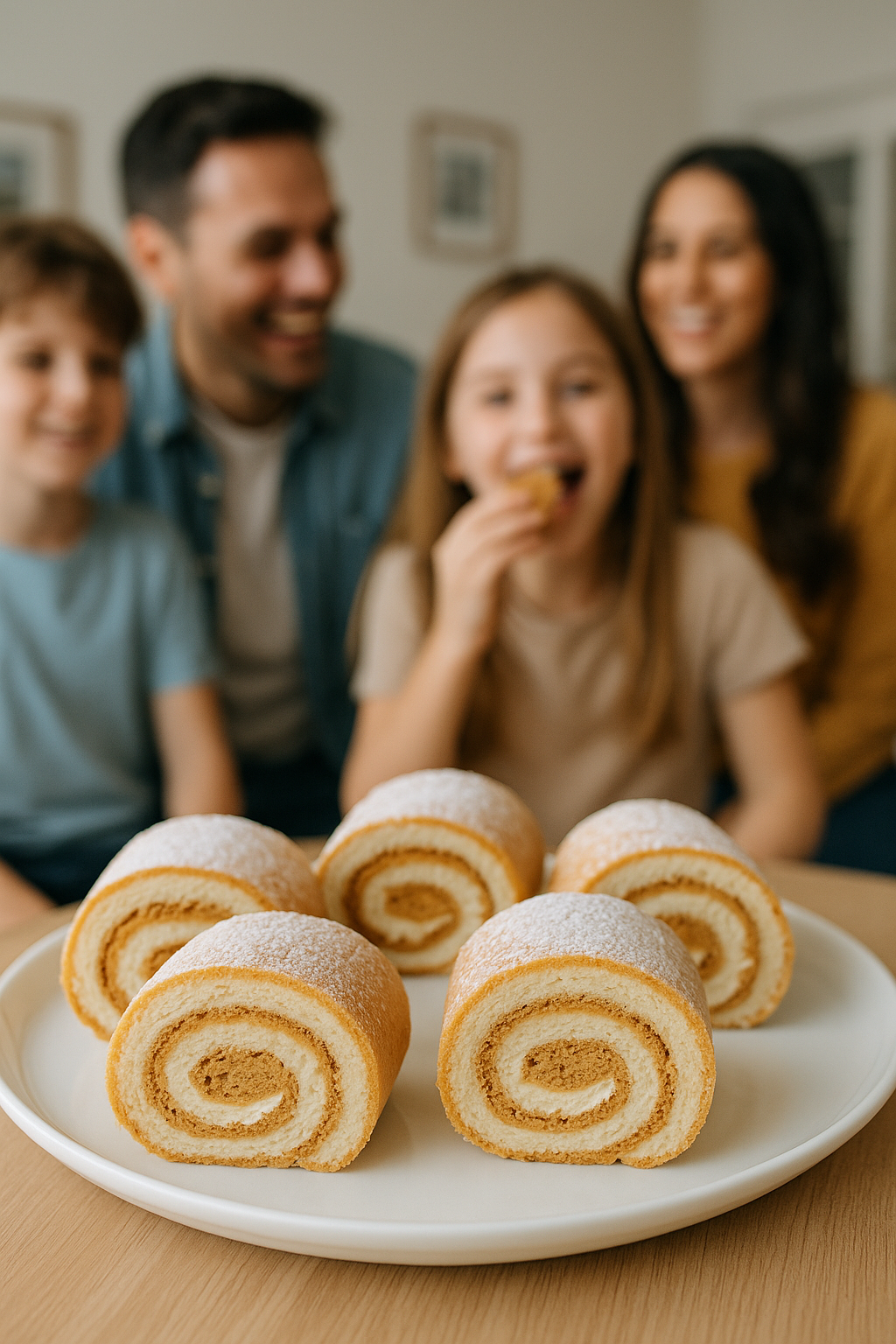 Family enjoying Gram cracker swiss rolls