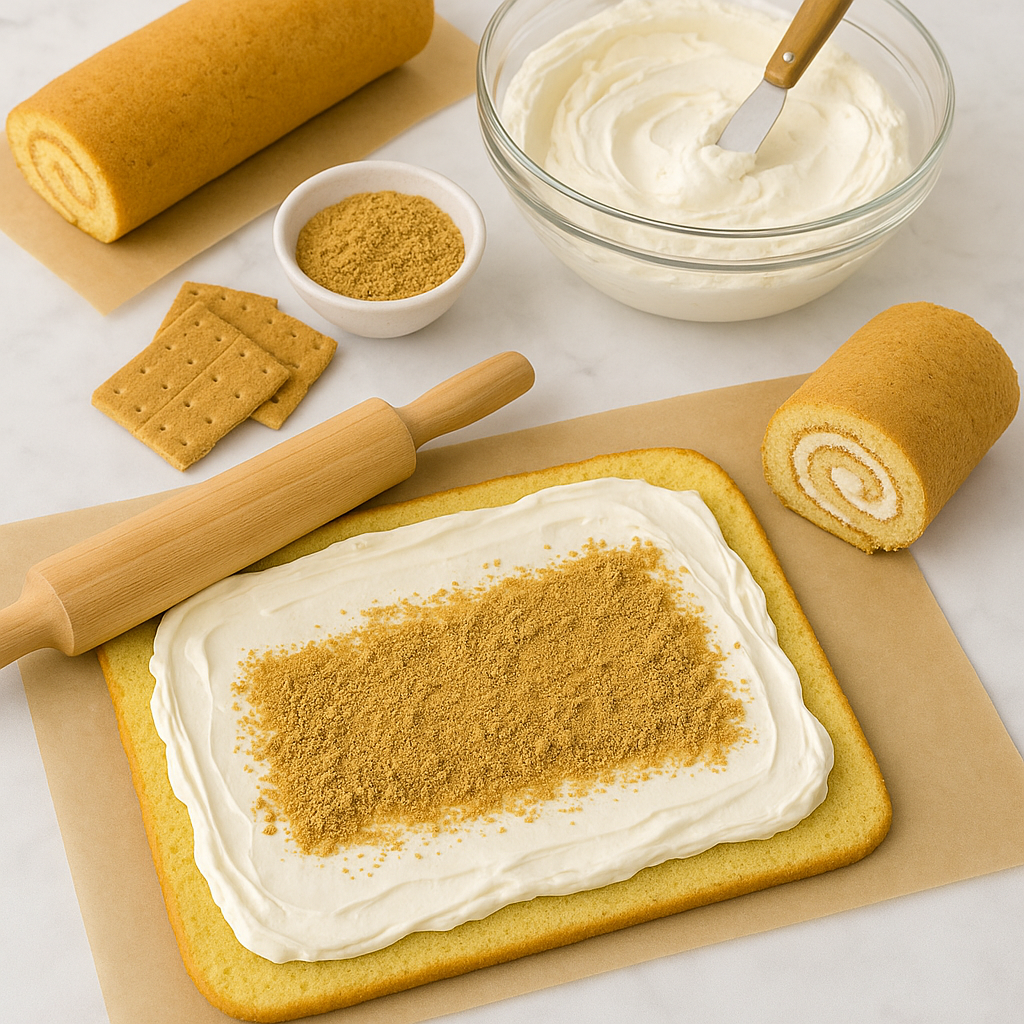 how to make Graham Cracker Filled Swiss Rolls